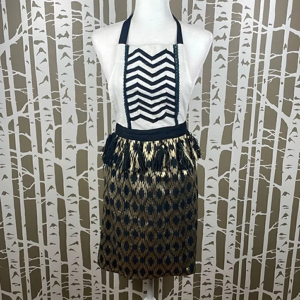 Max Studio Metallic Gold Ikat Printed Apron